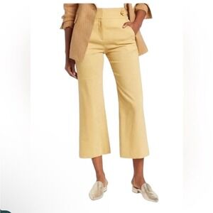 Veronica Beard Aubrie High Rise Wide Leg Linen Crop Pant Vintage Yellow 10